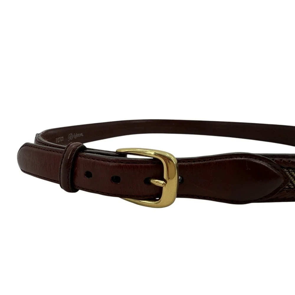 Brighton Brown Leather Belt Men's Size 42 Brass Buckle Braided Woven P2707